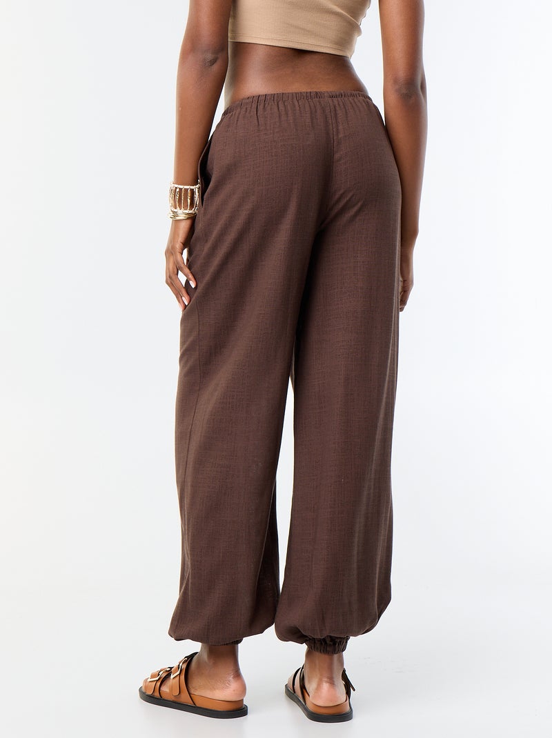 Pantalón bombacho liso con 2 bolsillos Marron - Kiabi