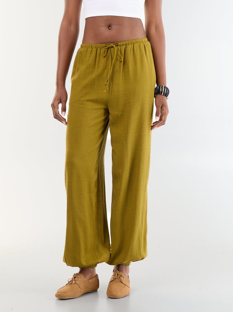 Pantalón bombacho liso con 2 bolsillos Verde - Kiabi