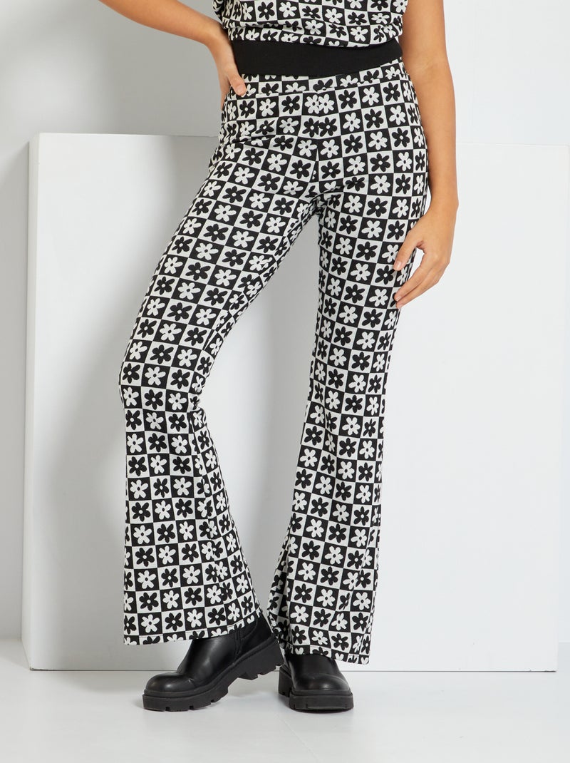 Pantalón bootcut de flores negro/blanco - Kiabi