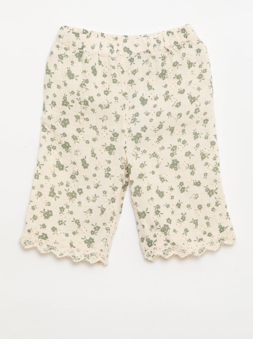 Pantalón bordado de gasa de algodón - Kiabi