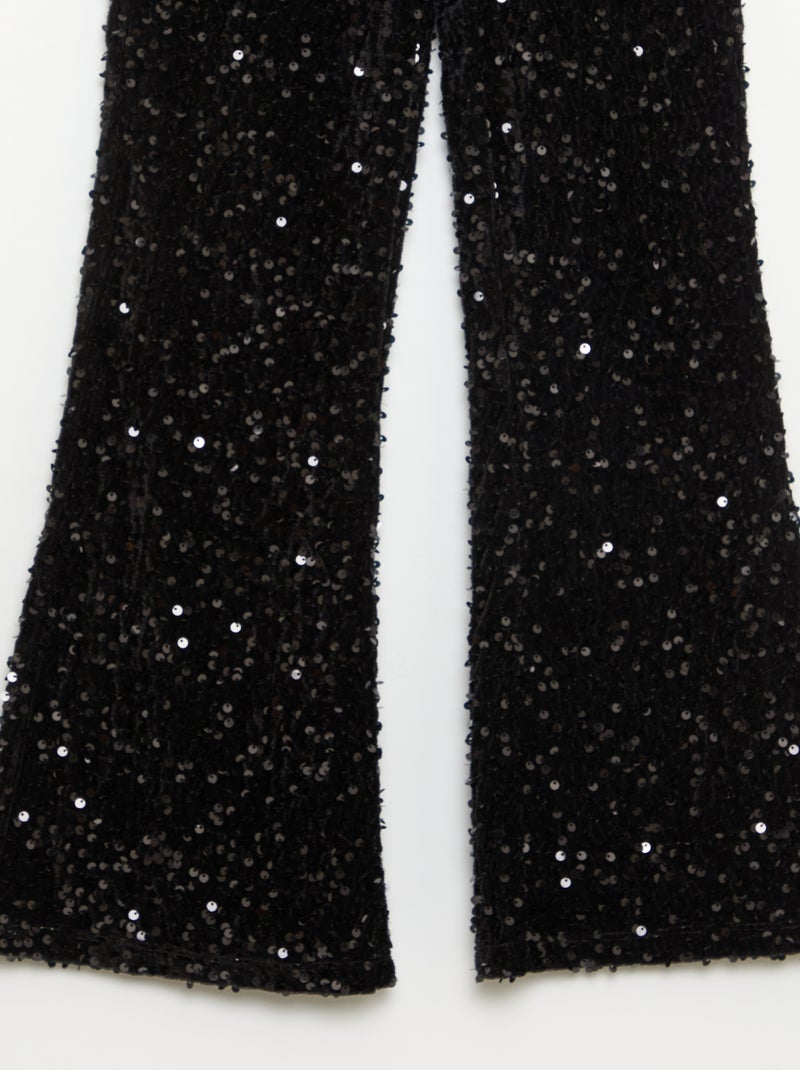 Pantalón brillante corte flare Negro - Kiabi