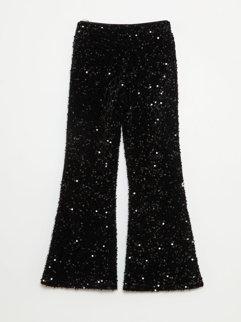 Pantalón brillante corte flare Negro - Kiabi