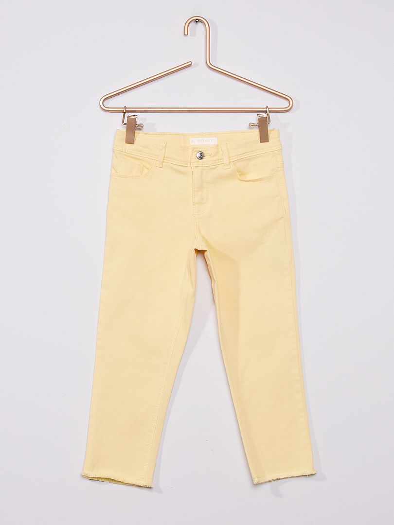 Pantalón capri de algodón elástico amarillo suave - Kiabi