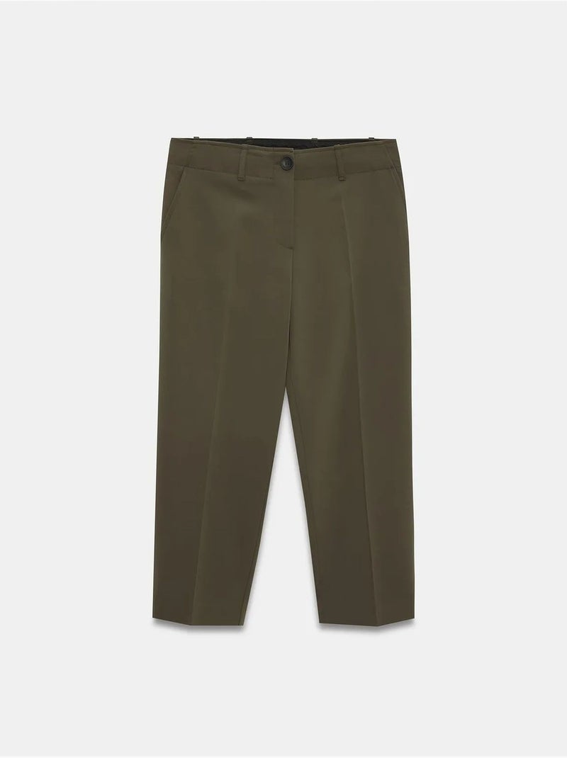 Pantalón capri de mujer de tiro alto con cinturón dilvin Verde caqui - Kiabi