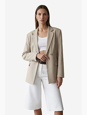 Pantalón capri de rayas de tiro alto y pernera ancha dilvin