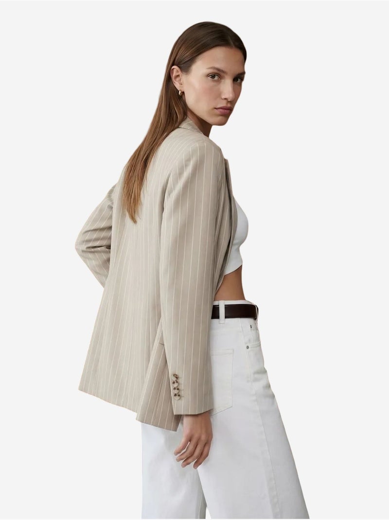 Pantalón capri de rayas de tiro alto y pernera ancha dilvin Blanco - Kiabi