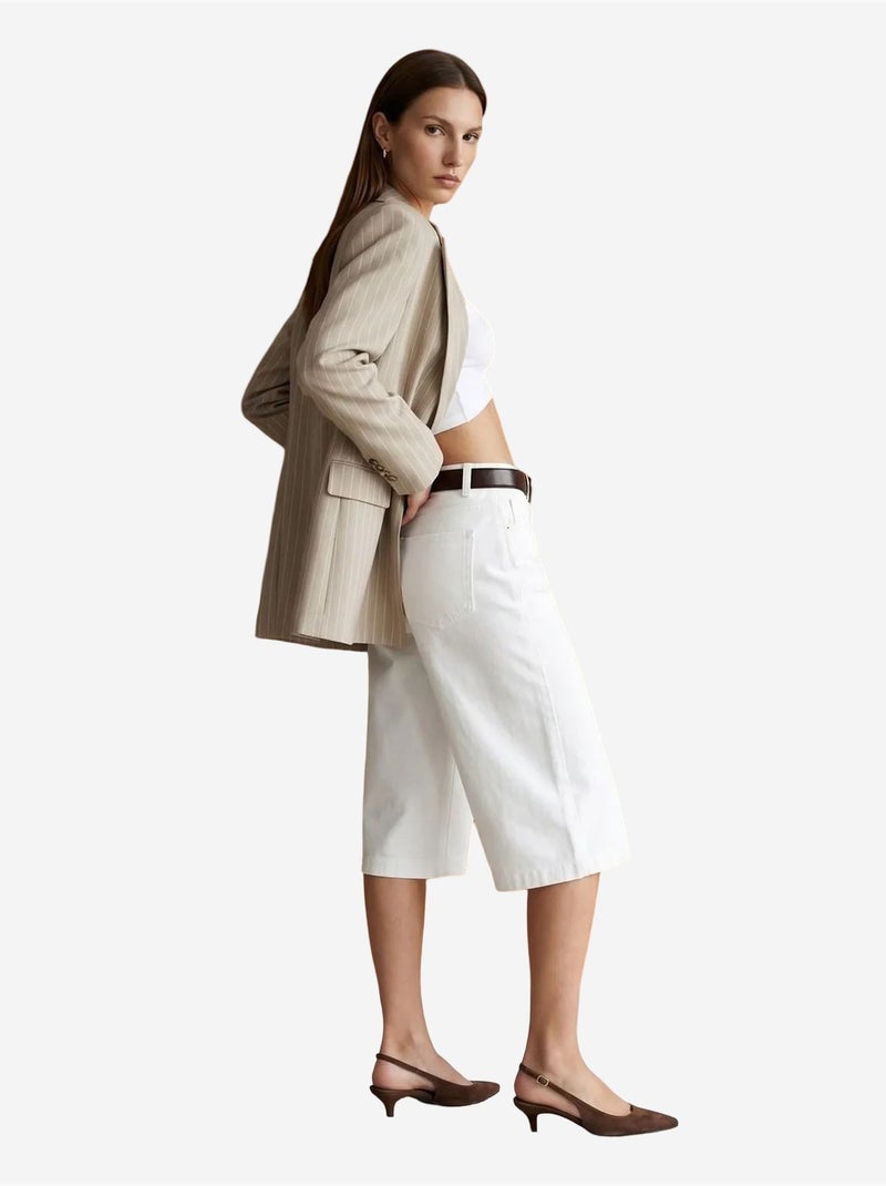Pantalón capri de rayas de tiro alto y pernera ancha dilvin Blanco - Kiabi