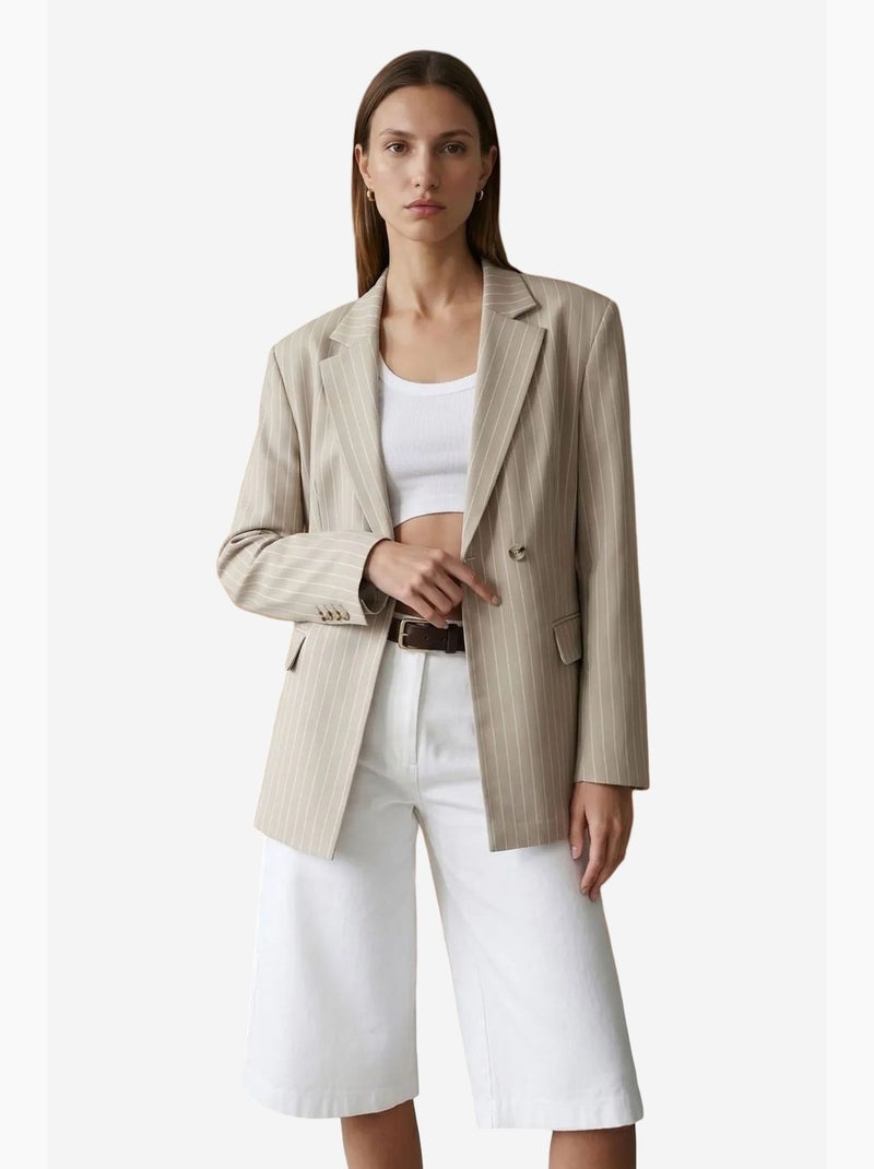 Pantalón capri de rayas de tiro alto y pernera ancha dilvin Blanco - Kiabi