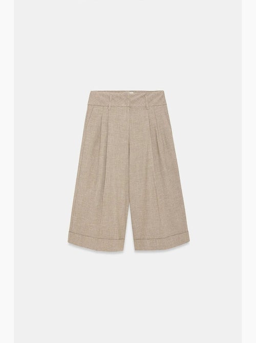 Pantalón capri de tiro alto con pinzas y pernera ancha dilvin - Kiabi