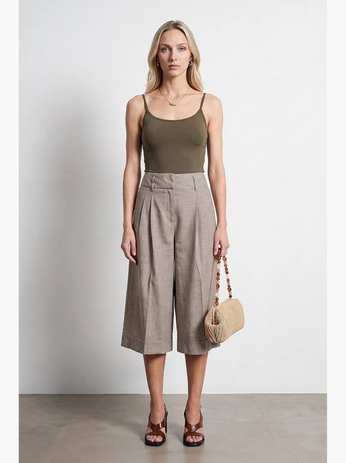Pantalón capri de tiro alto con pinzas y pernera ancha dilvin - Kiabi