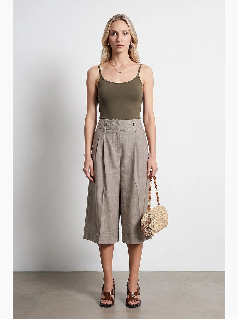 Pantalón capri de tiro alto con pinzas y pernera ancha dilvin Arena - Kiabi