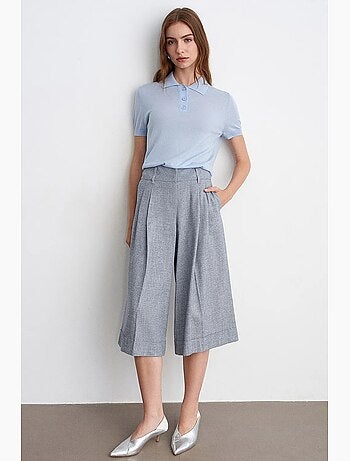 Pantalón capri de tiro alto con pinzas y pernera ancha dilvin