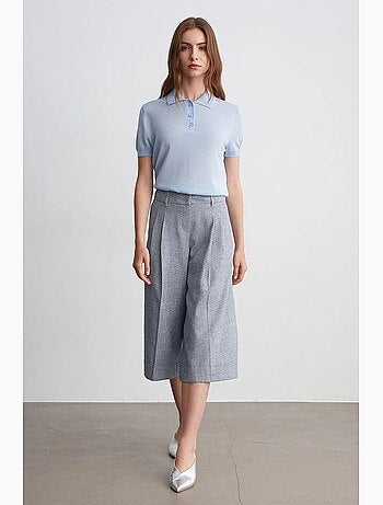 Pantalón capri de tiro alto con pinzas y pernera ancha dilvin