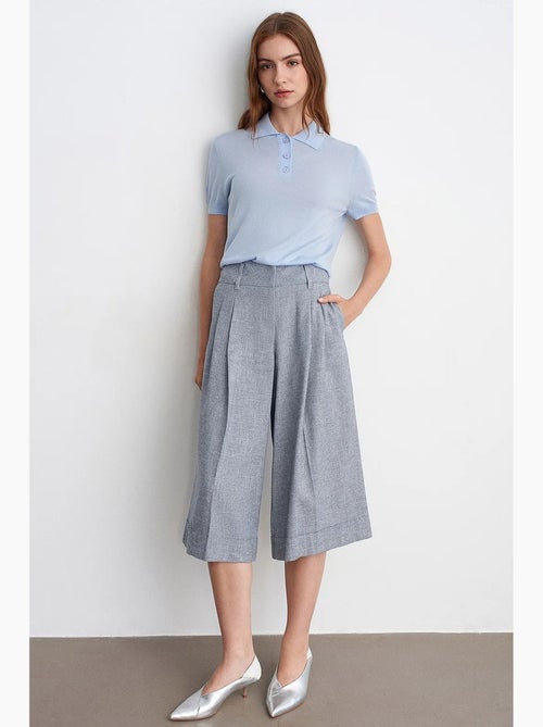 Pantalón capri de tiro alto con pinzas y pernera ancha dilvin - Kiabi