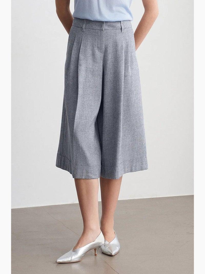 Pantalón capri de tiro alto con pinzas y pernera ancha dilvin Gris claro - Kiabi