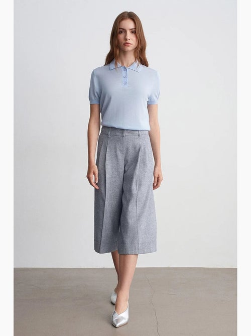 Pantalón capri de tiro alto con pinzas y pernera ancha dilvin - Kiabi