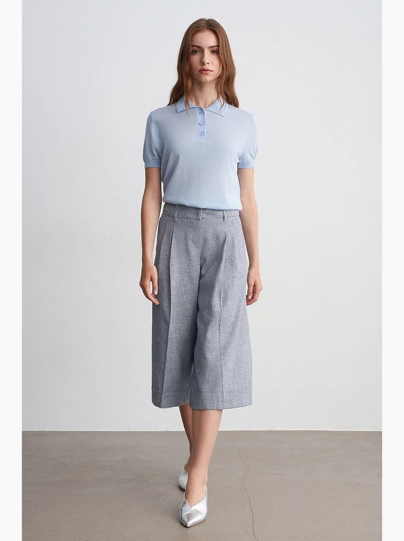 Pantalón capri de tiro alto con pinzas y pernera ancha dilvin Gris claro - Kiabi
