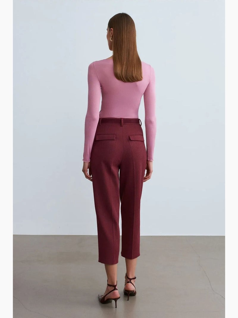 Pantalón capri pitillo con cinturón dilvin Rojo burdeos - Kiabi