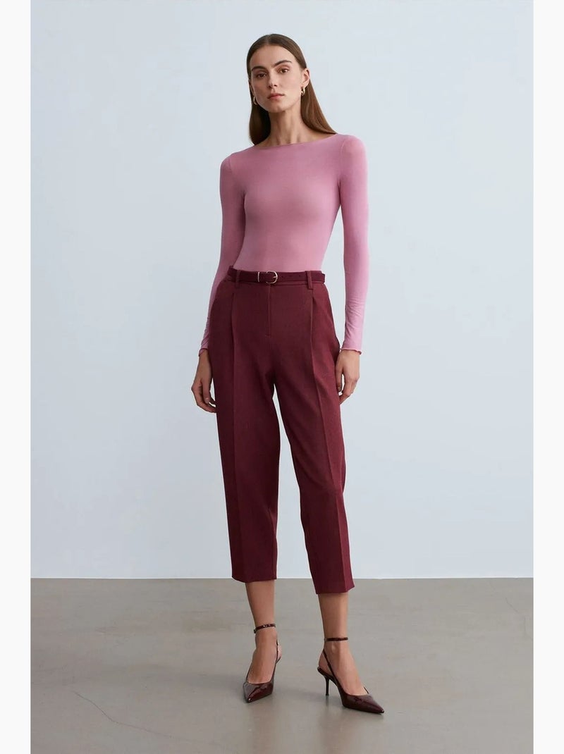 Pantalón capri pitillo con cinturón dilvin Rojo burdeos - Kiabi