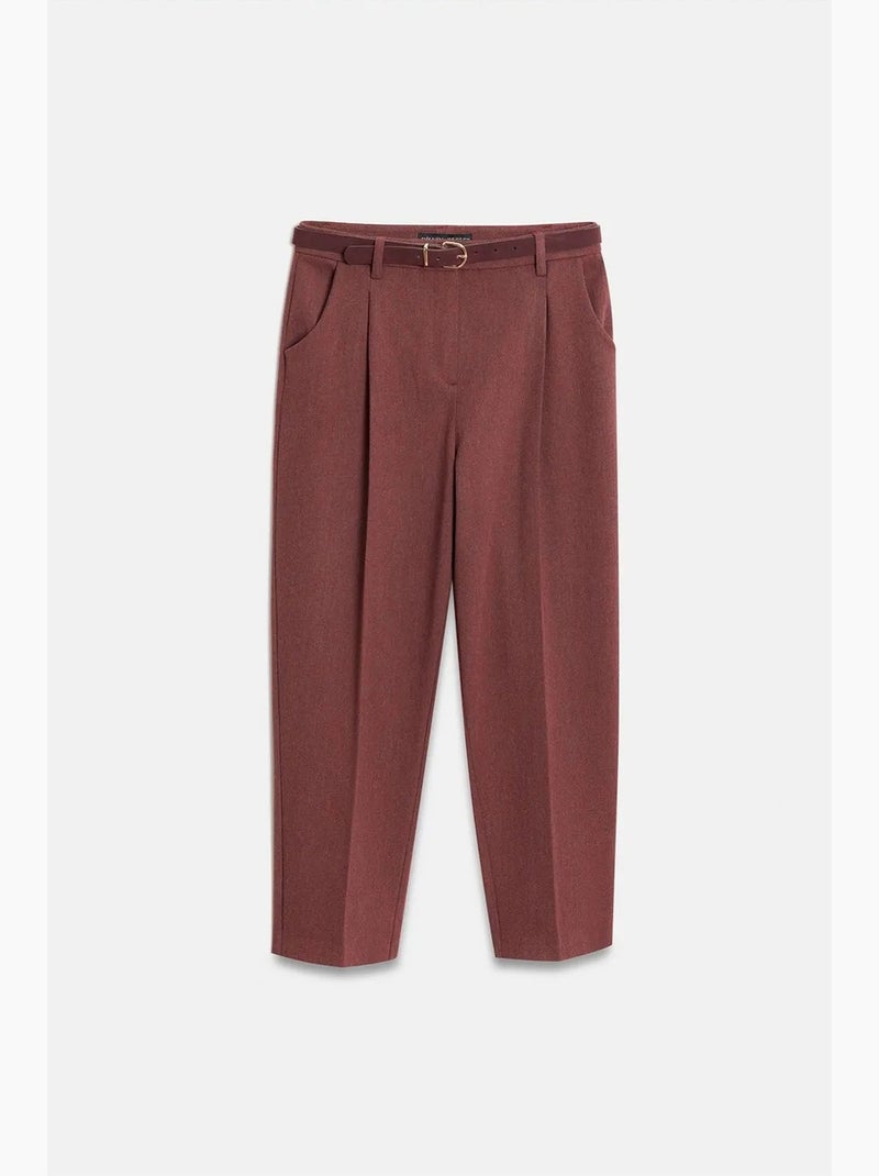 Pantalón capri pitillo con cinturón dilvin Rojo burdeos - Kiabi