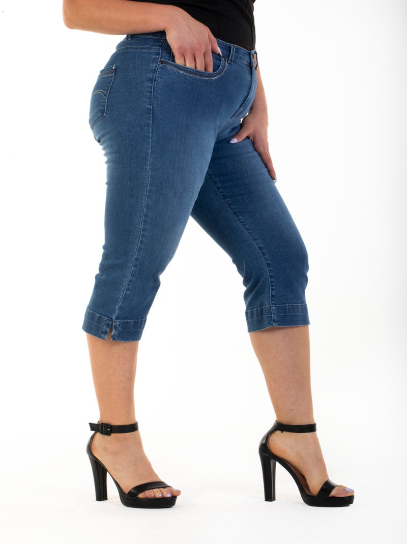 Pantalón capri talle alto stretch OBP17 'OBER' Azul - Kiabi