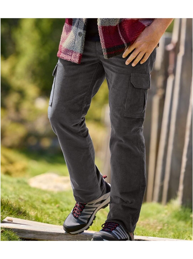 Pantalón cargo de pana de corte recto con cinturilla elástica Azul antracita - Kiabi