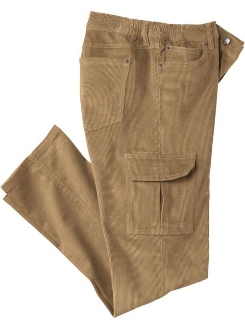 Pantalón cargo de pana stretch con cinturilla elástica y 7 bolsillos - Kiabi Pantalón cargo de pana stretch con cinturilla elástica y 7 bolsillos - Kiabi