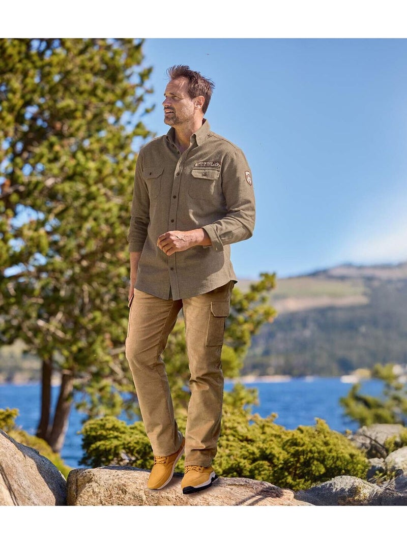 Pantalón cargo de pana stretch con cinturilla elástica y 7 bolsillos Camel - Kiabi