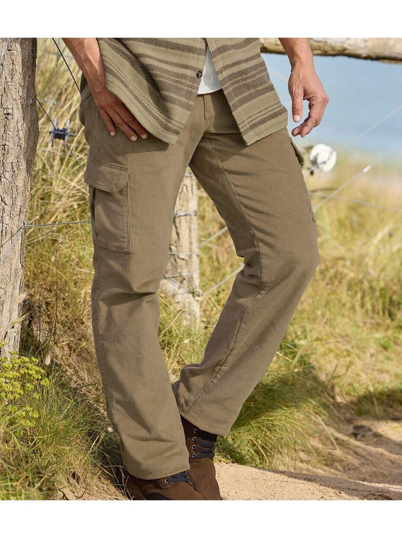 Pantalón cargo de pana stretch confort multibolsillos Marrón - Kiabi