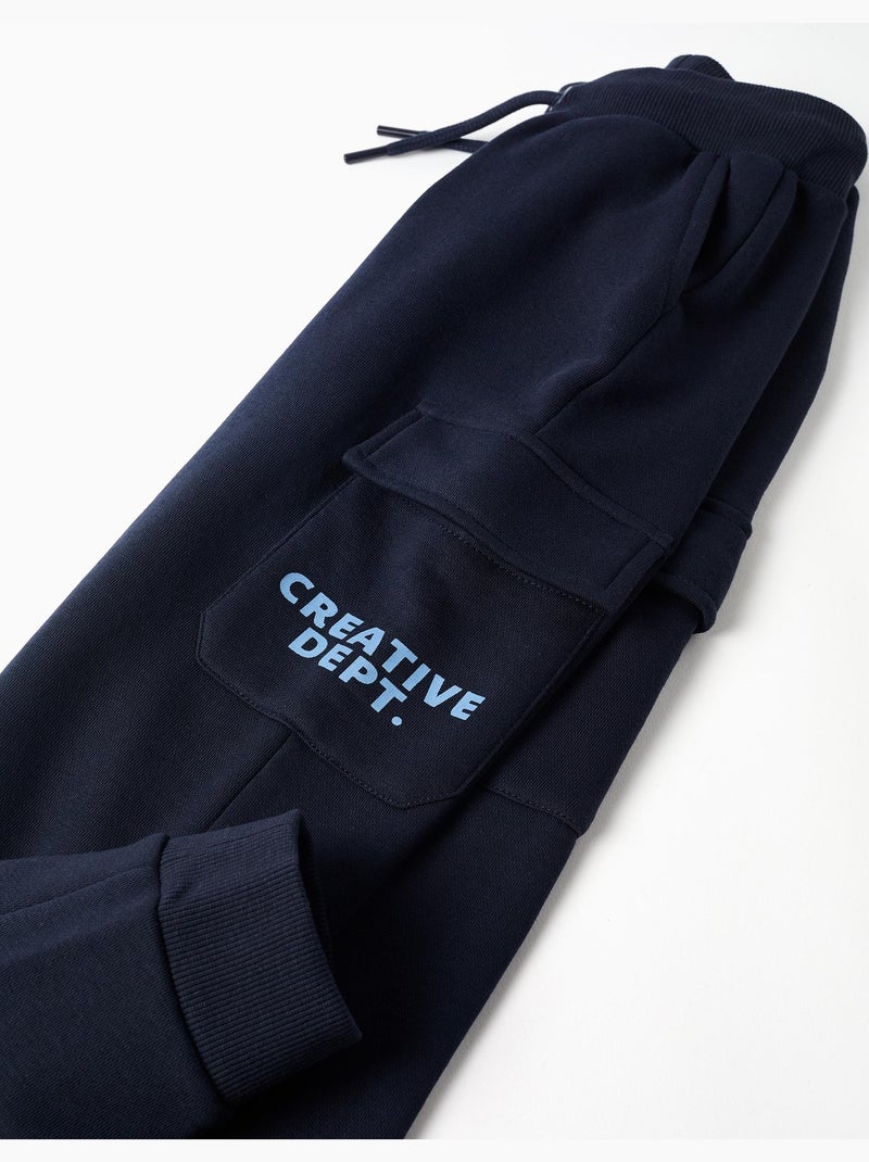 Pantalón cargo perchado con estampado Creative Azul oscuro - Kiabi