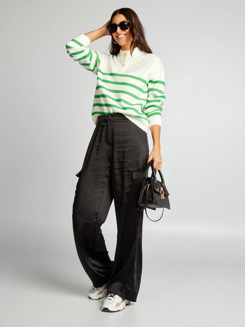 Pantalón cargo satinado negro - Kiabi