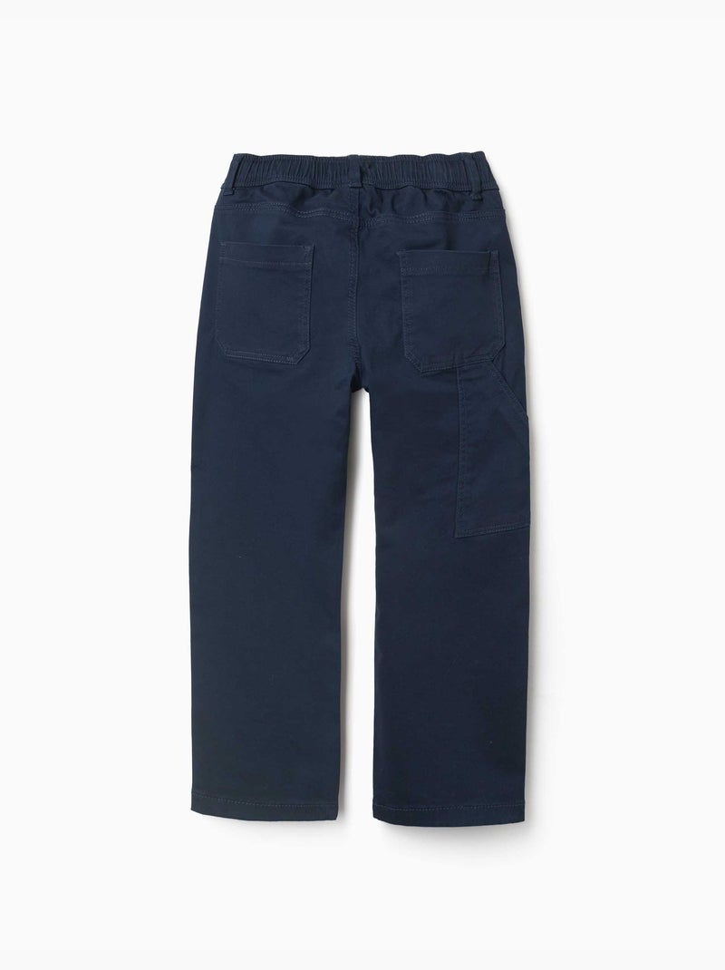 Pantalón carpenter de sarga con cintura elástica Azul oscuro - Kiabi
