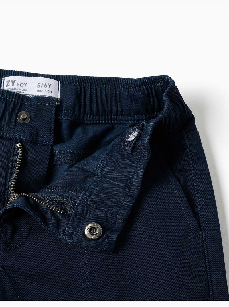 Pantalón carpenter de sarga con cintura elástica Azul oscuro - Kiabi