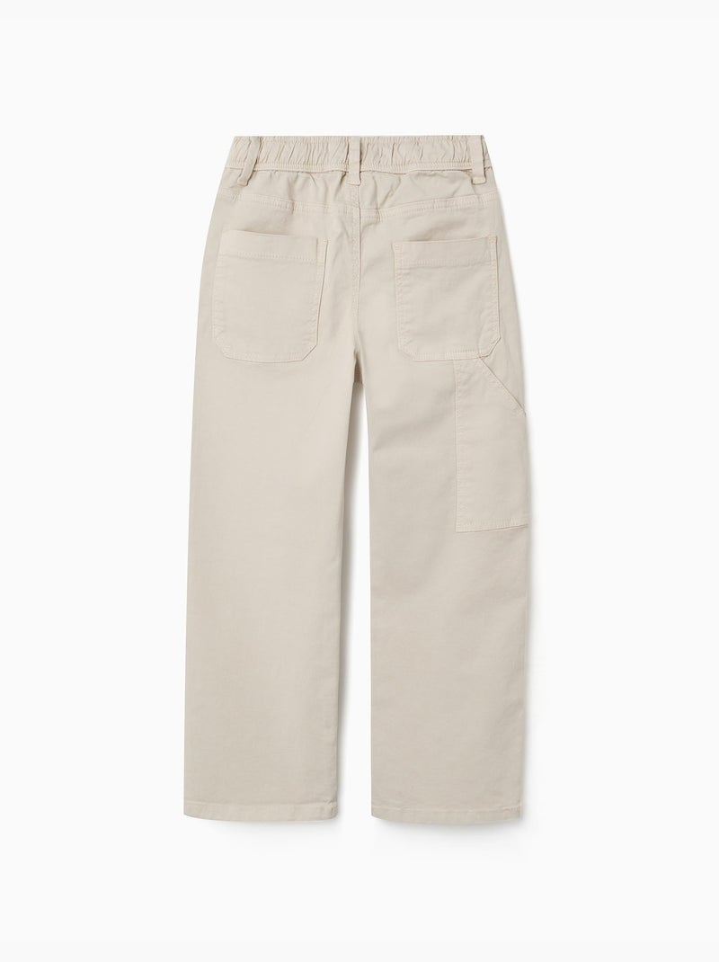 Pantalón carpenter de sarga con cintura elástica Beige claro - Kiabi