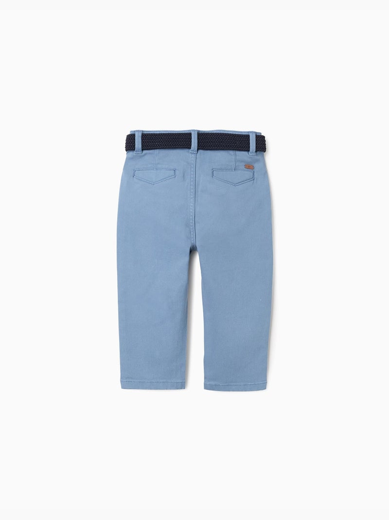 Pantalón chino ajustado de sarga con cinturón Azul Azul - Kiabi