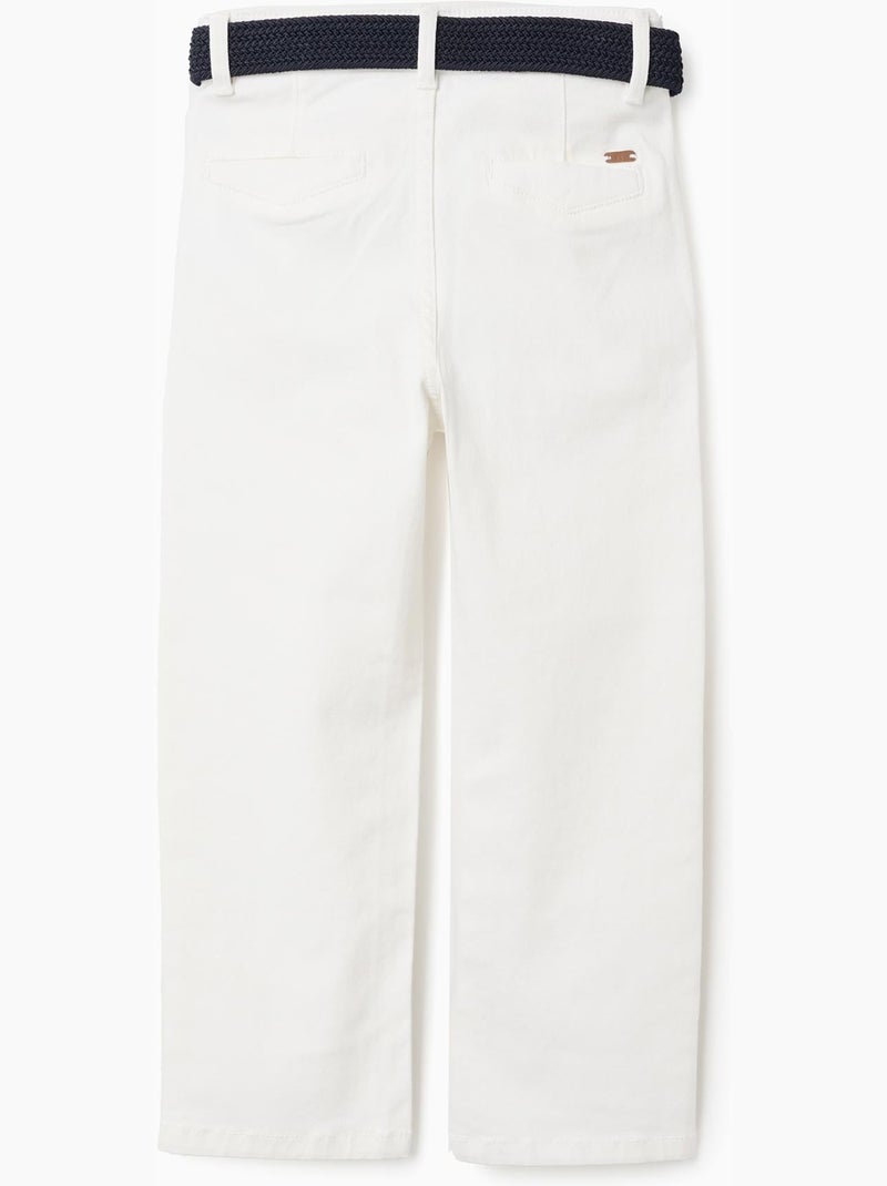 Pantalón chino ajustado de sarga con cinturón Blanco - Kiabi