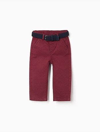 Pantalón chino ajustado de sarga con cinturón