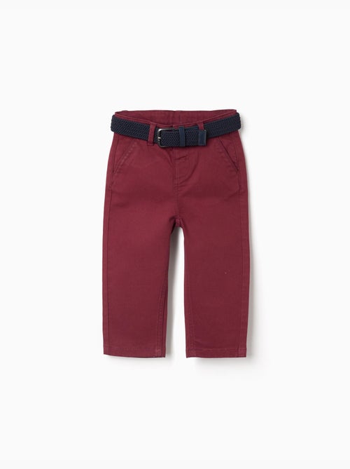 Pantalón chino ajustado de sarga con cinturón - Kiabi