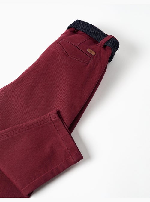 Pantalón chino ajustado de sarga con cinturón - Kiabi