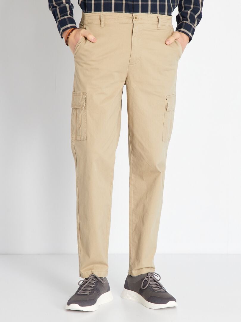 Pantalón chino con bolsillos cargo beige de mezclilla - Kiabi
