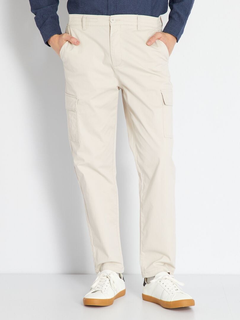 Pantalón chino con bolsillos cargo gris beige - Kiabi