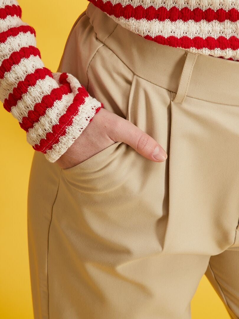 Pantaloni Chino Donna Elasticizzati | Con Cintura E Tasche | Vita Media - Foto 4