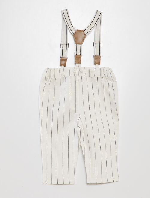 Pantalón chino de algodón a rayas con tirantes - Kiabi