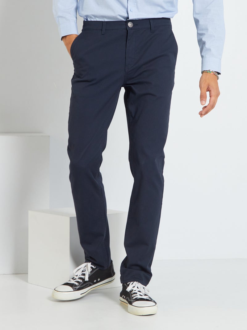 Pantalón chino de algodón elástico azul - Kiabi