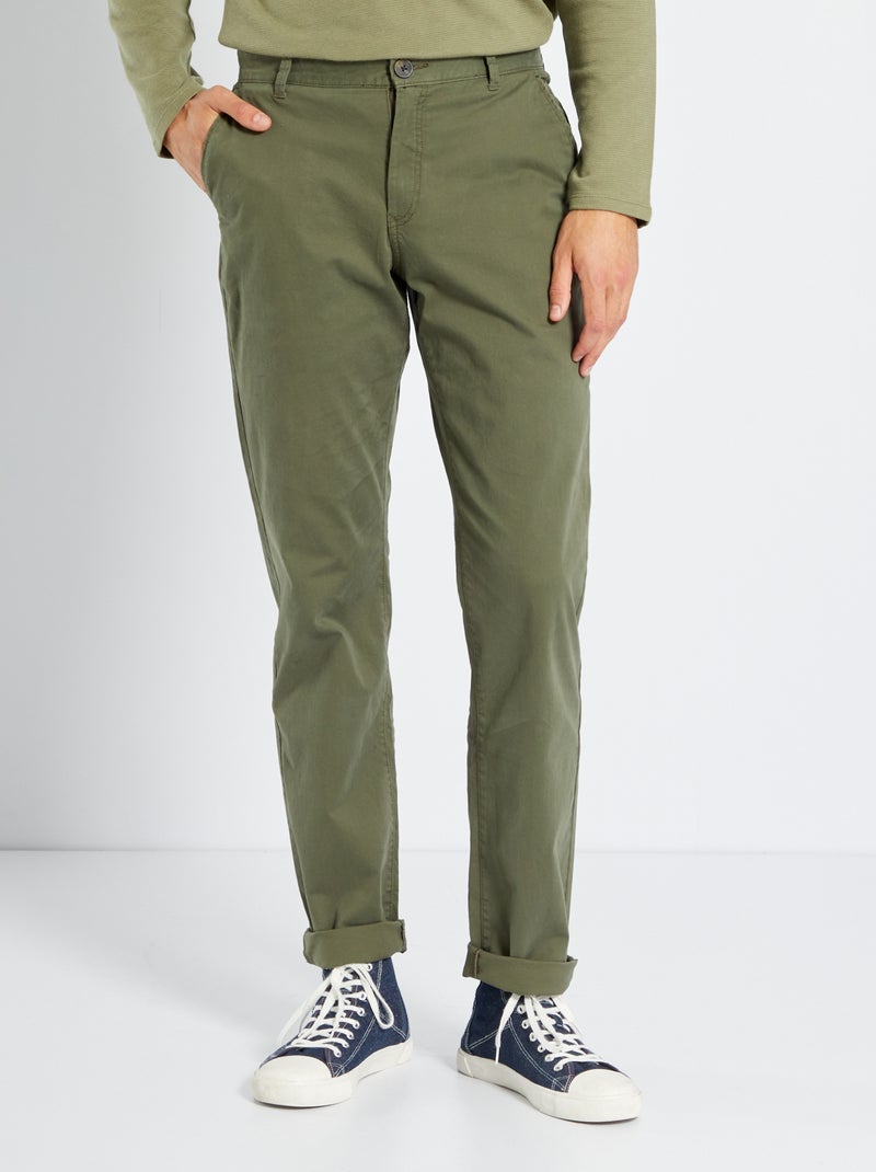 Pantalón chino de algodón elástico L34 KAKI - Kiabi