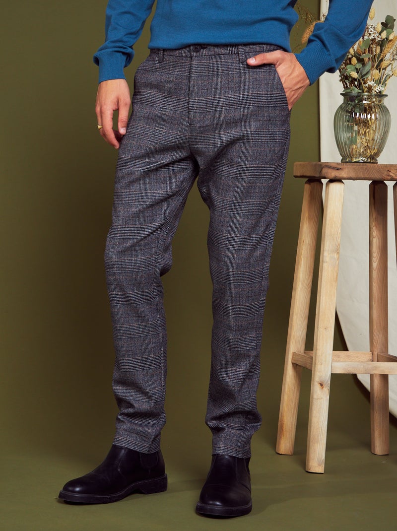 Pantalón chino de cuadros GRIS - Kiabi