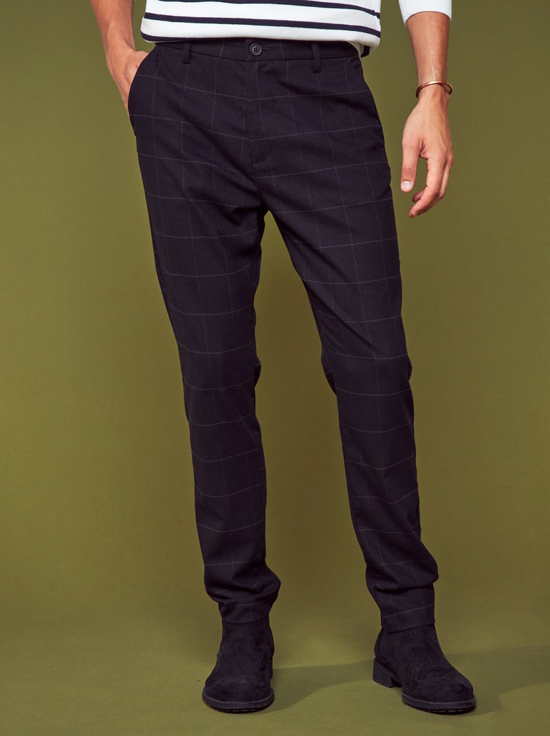 Pantalón chino de cuadros NEGRO - Kiabi