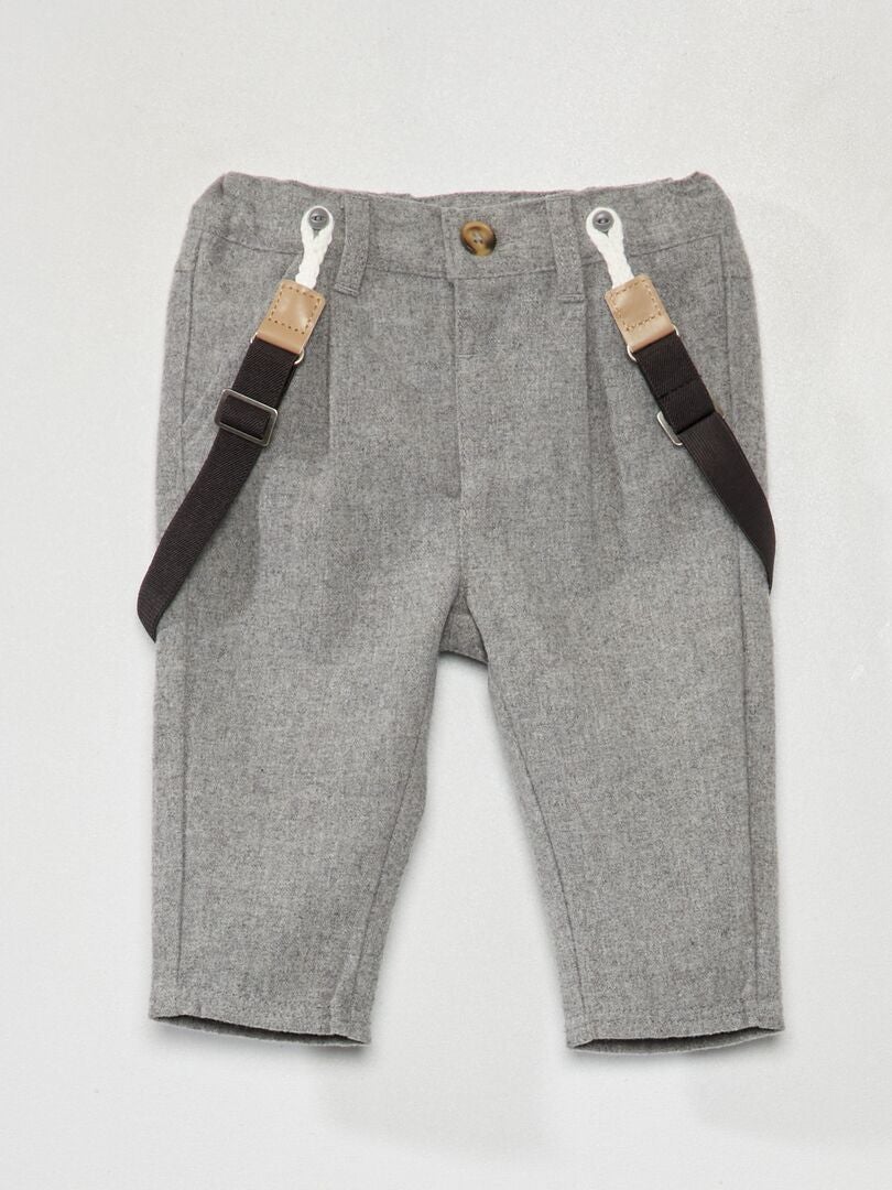 Pantalón chino de franela con tirantes desmontables GRIS - Kiabi