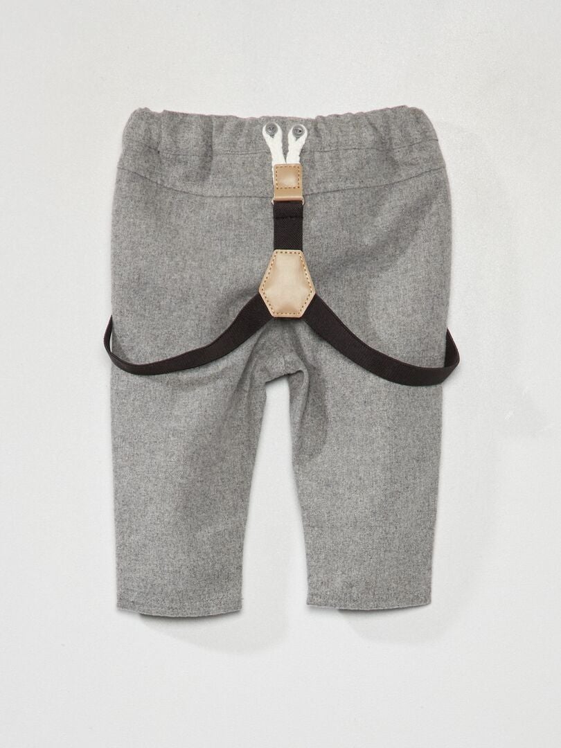 Pantalón chino de franela con tirantes desmontables GRIS - Kiabi