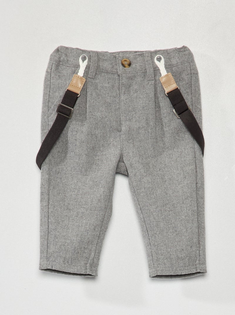 Pantalón chino de franela con tirantes desmontables GRIS - Kiabi